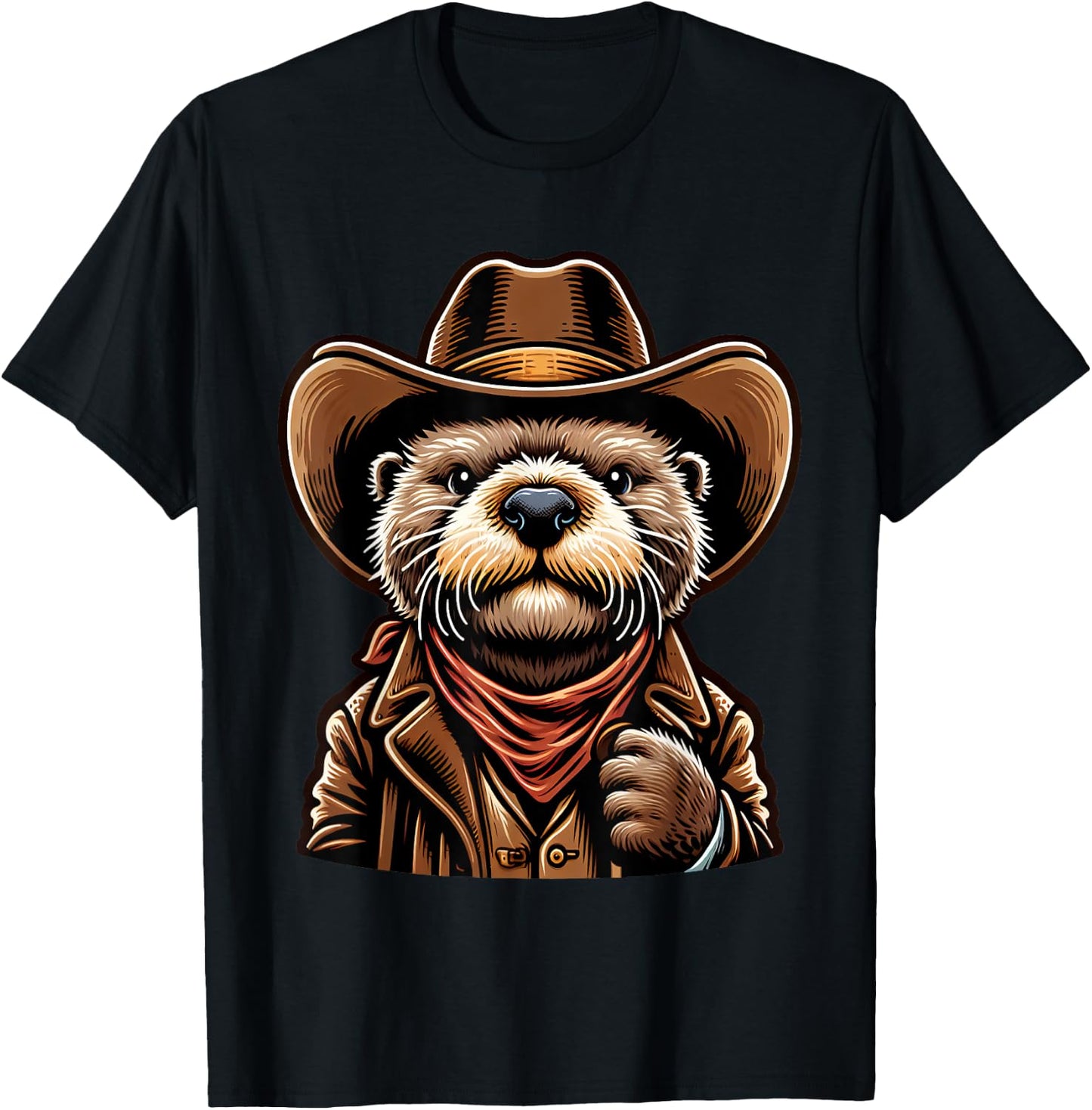 Wild West Otters Funny Cowboy Sea Otter T-Shirt - T-Shirt | Black