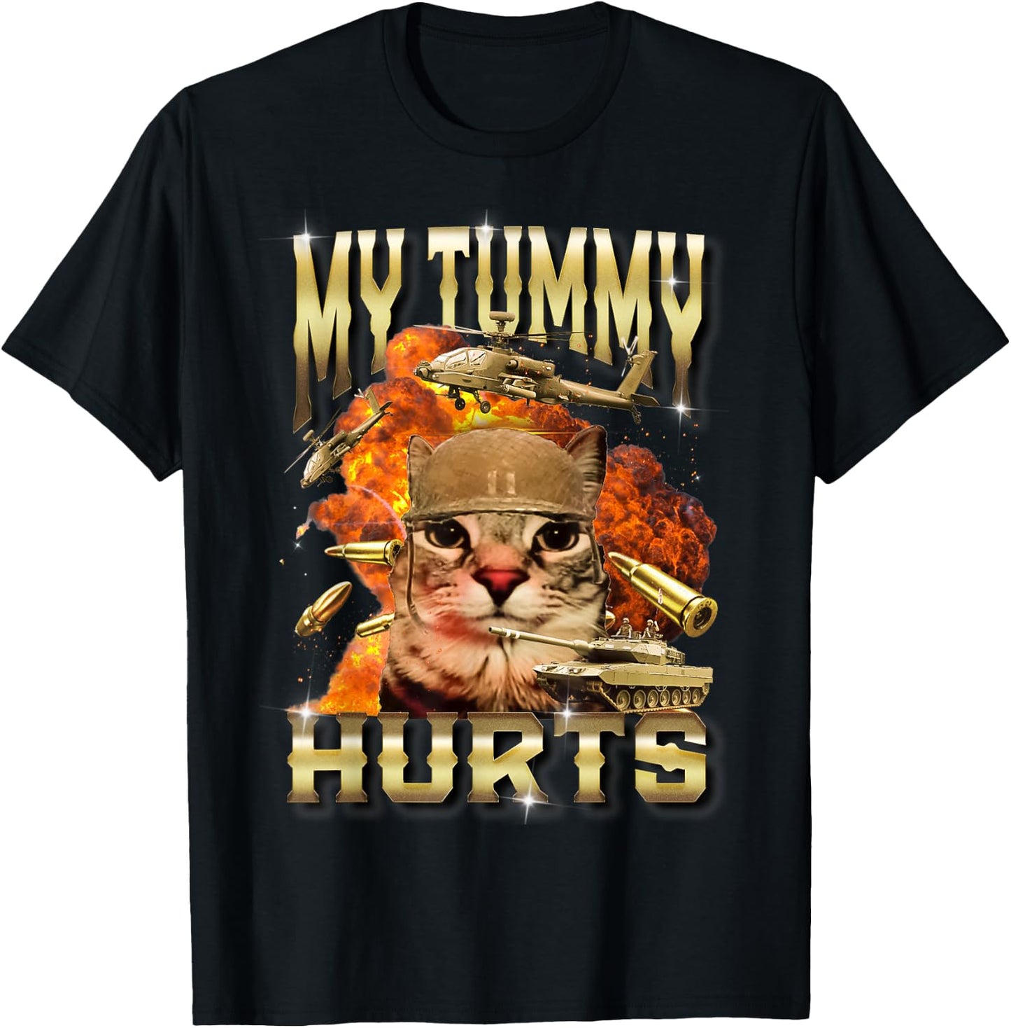 My Tummy Hurts Cat Meme Bootleg Funny T-Shirt - T-Shirt | Black