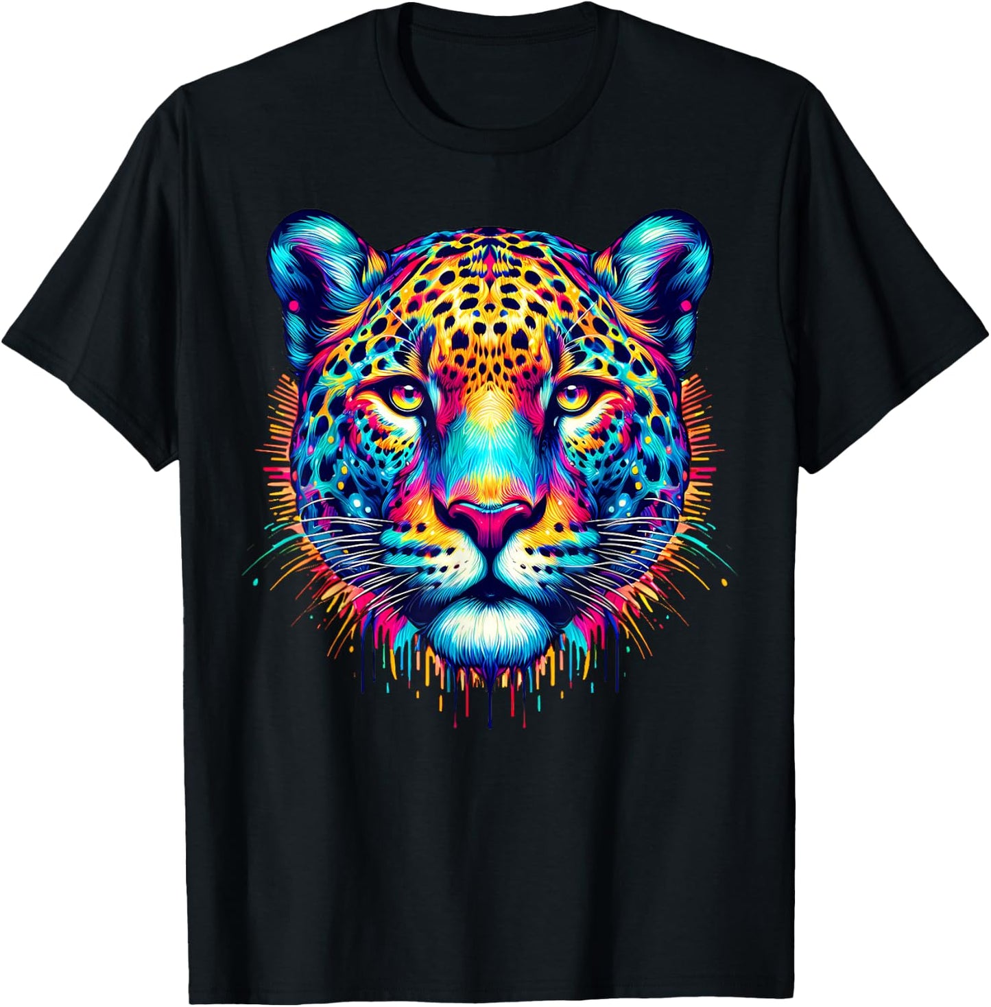 Cool Jaguar Graphic Spirit Animal Illustration Tie Dye Art T-Shirt - T-Shirt | Black