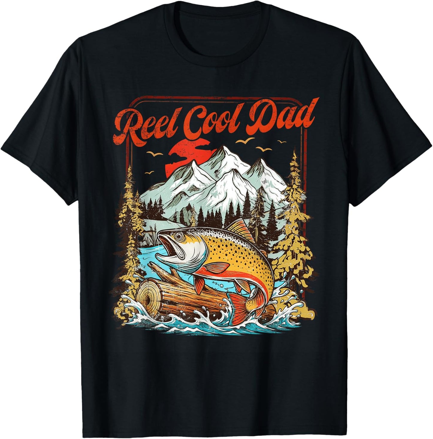 Reel Cool Dad Trout Fishing Vintage Outdoor Art Father's Day T-Shirt - T-Shirt | Black