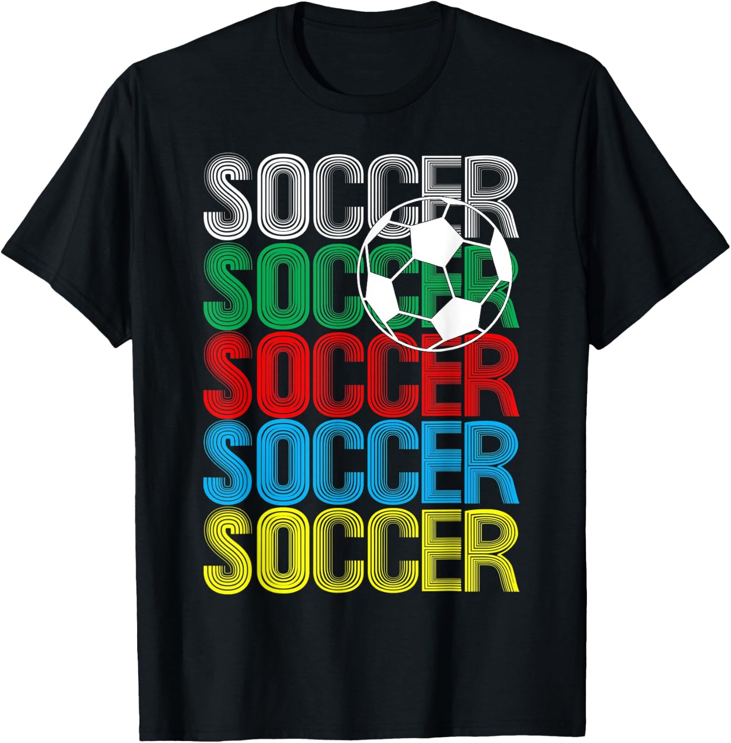 Soccer Retro Repeating Word Mark Pattern T-Shirt - T-Shirt | Black