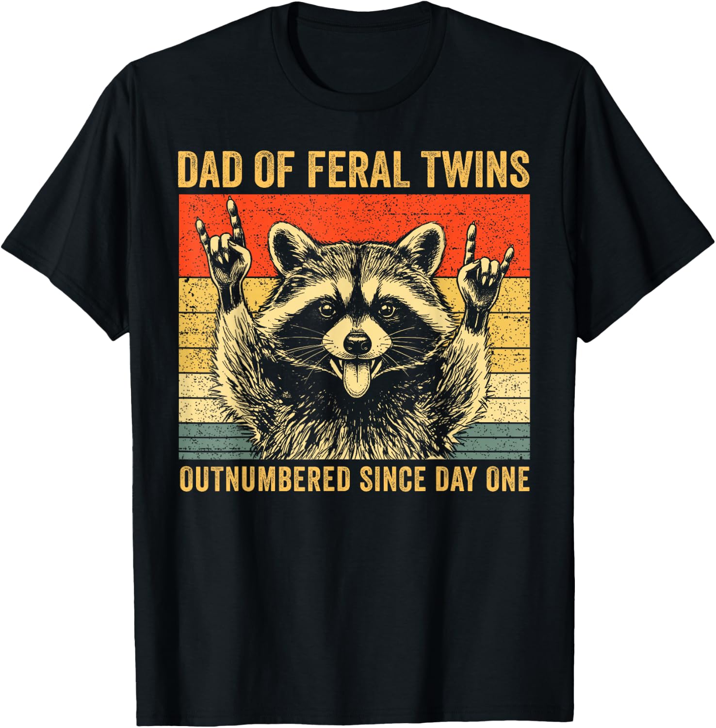 Dad of Feral Twins Unhinged Raccoon Fathers Day Men Vintage T-Shirt - T-Shirt | Black