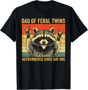 Dad of Feral Twins Unhinged Raccoon Fathers Day Men Vintage T-Shirt - T-Shirt | Black