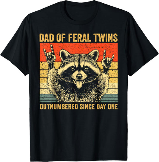 Dad of Feral Twins Unhinged Raccoon Fathers Day Men Vintage T-Shirt - T-Shirt | Black