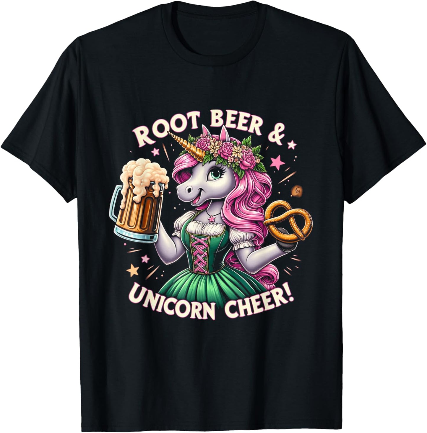 German Drindl Unicorn Beer Pretzel Funny Oktoberfest Party T-Shirt - T-Shirt | Black