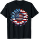 Sunflower American Flag 4th of July Women Men Merica USA T-Shirt - T-Shirt | Black