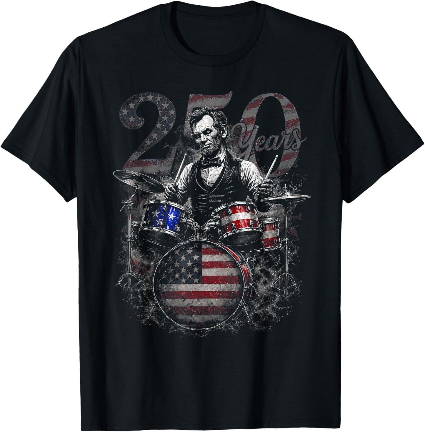 Abraham Lincoln 4th July Abe Lincoln Playing Drums 250 Years T-Shirt - T-Shirt | Black