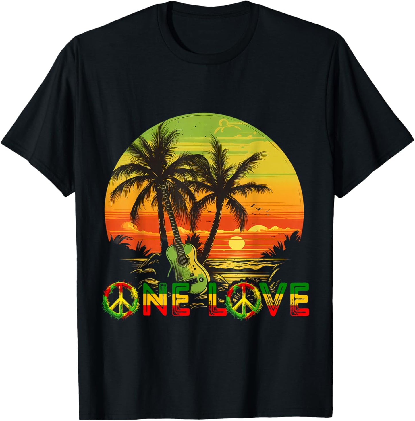 Rasta Reggae Sunset Reggae Music Guitar Guitarist Jamaica , black T-Shirt - T-Shirt | Black