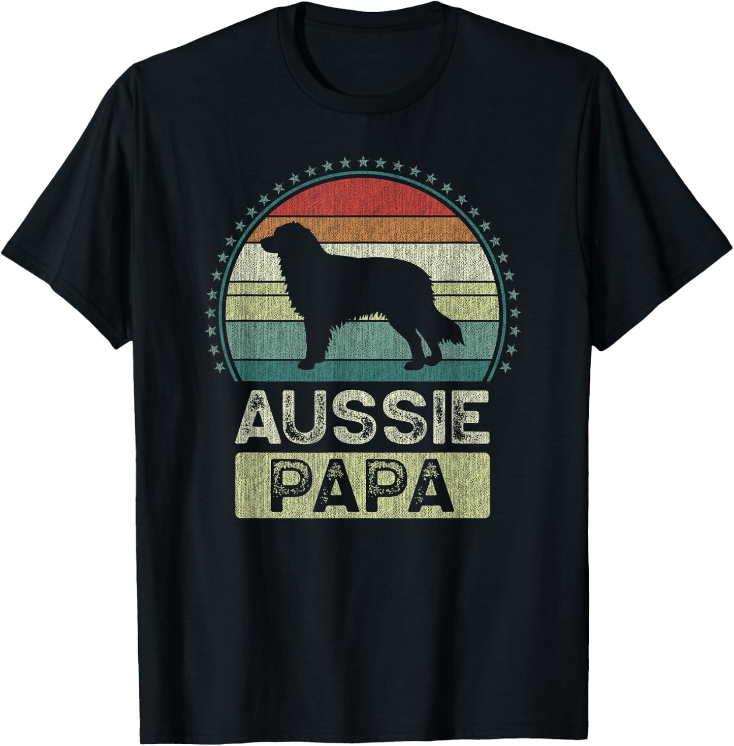 Aussie Papa, Father's Day, Dad, Grandpa, Australian Shepherd T-Shirt - T-Shirt | Black