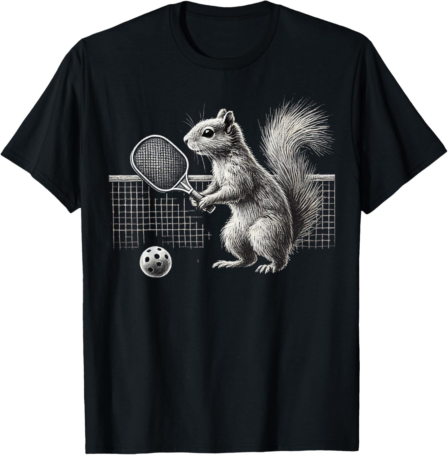 Pickleball Squirrel Athlete Player Ball Sport Paddle Court T-Shirt - T-Shirt | Black