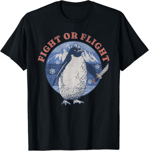 Fight or Flight Penguin Holding Knife Funny Meme T-Shirt - T-Shirt | Black