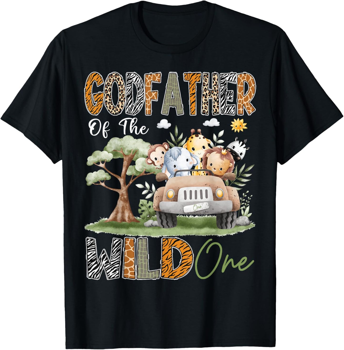 GodFather Of The Wild One 1St Birthday Safari Jungle Animal T-Shirt - T-Shirt | Black