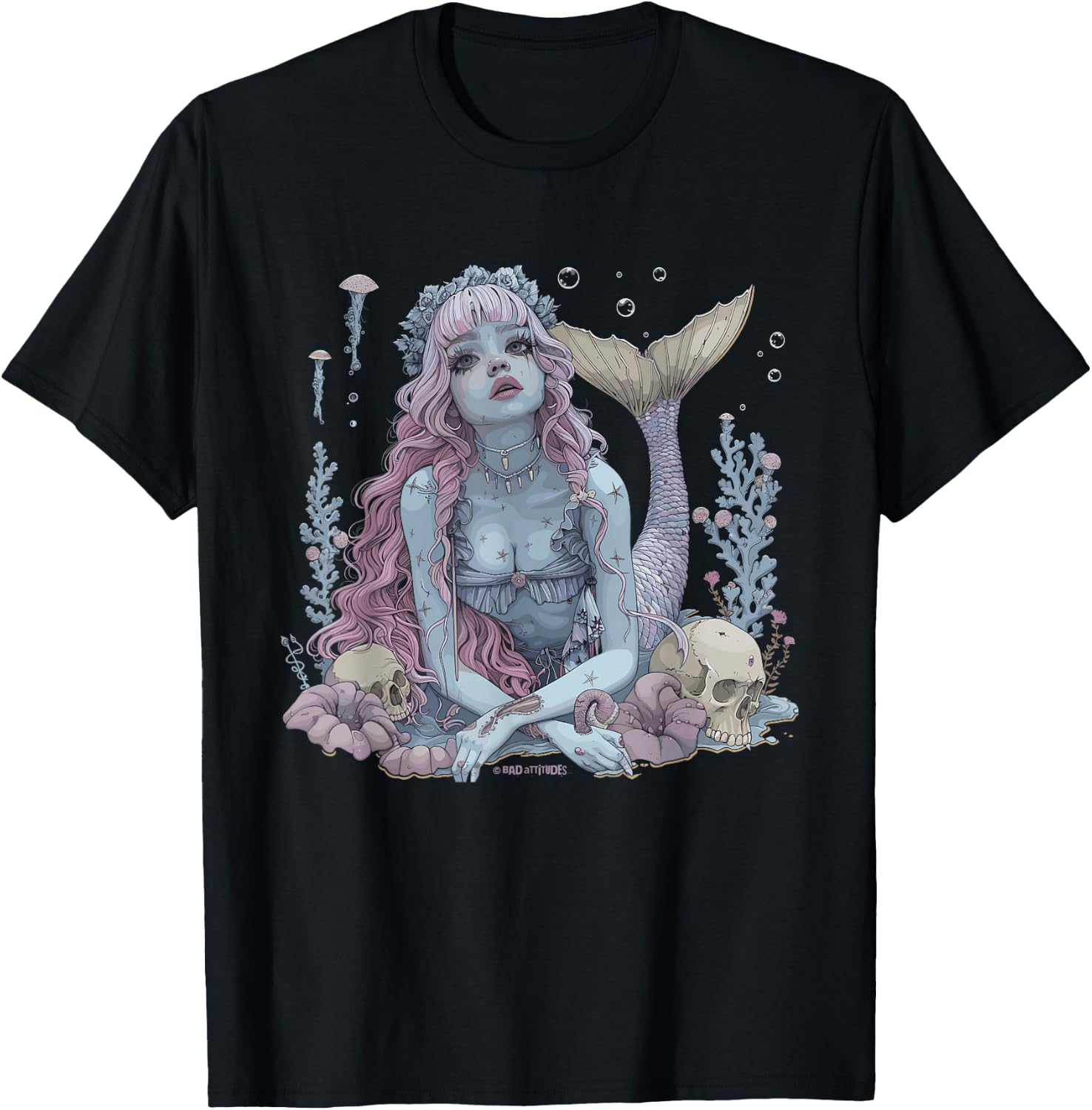 Dark Mermaid Art Gothic Mermaidcore Nautical Ocean Goth T-Shirt - T-Shirt | Black