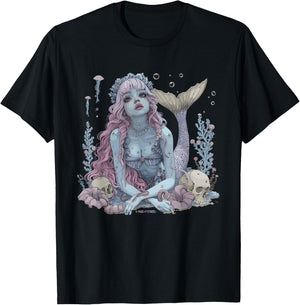 Dark Mermaid Art Gothic Mermaidcore Nautical Ocean Goth T-Shirt - T-Shirt | Black