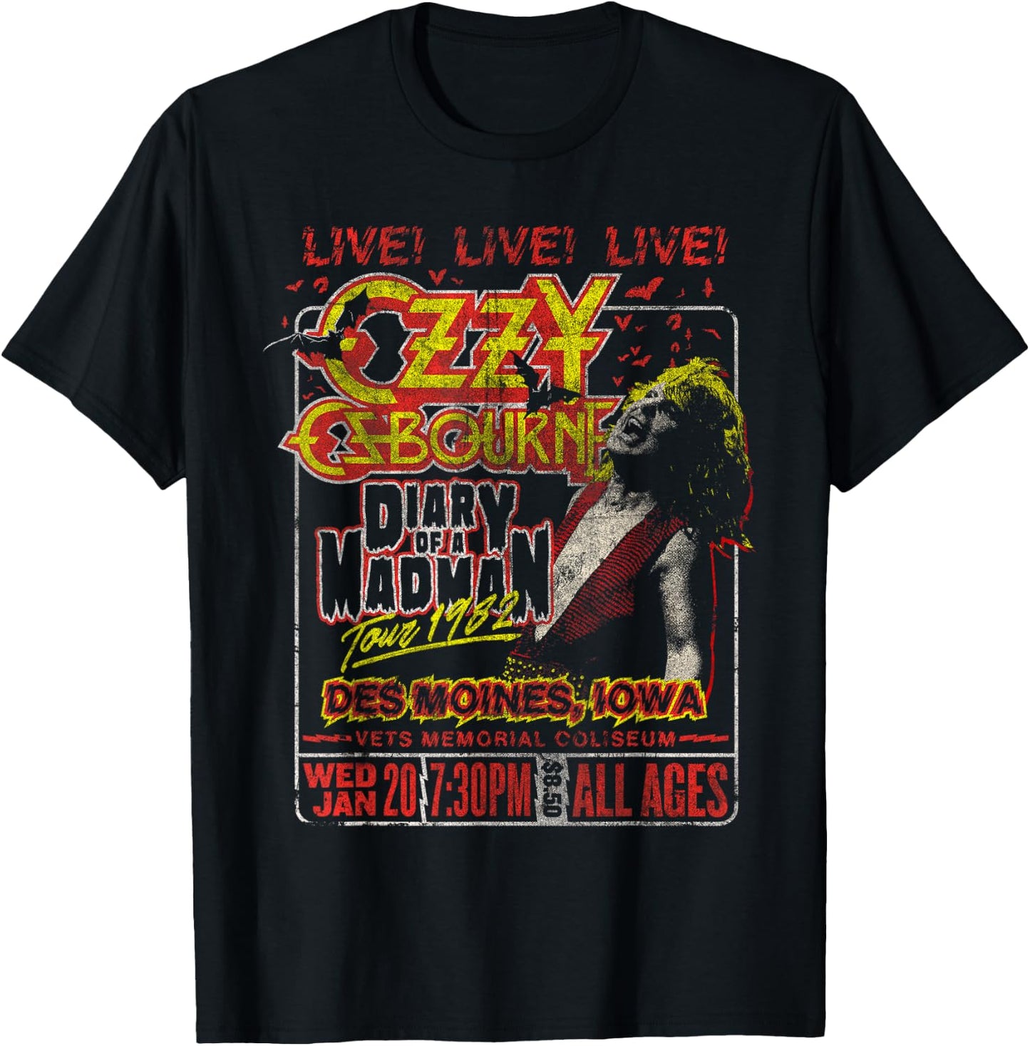 Ozzy Osbourne Diary Tour des Moines Iowa T-Shirt - T-Shirt | Black