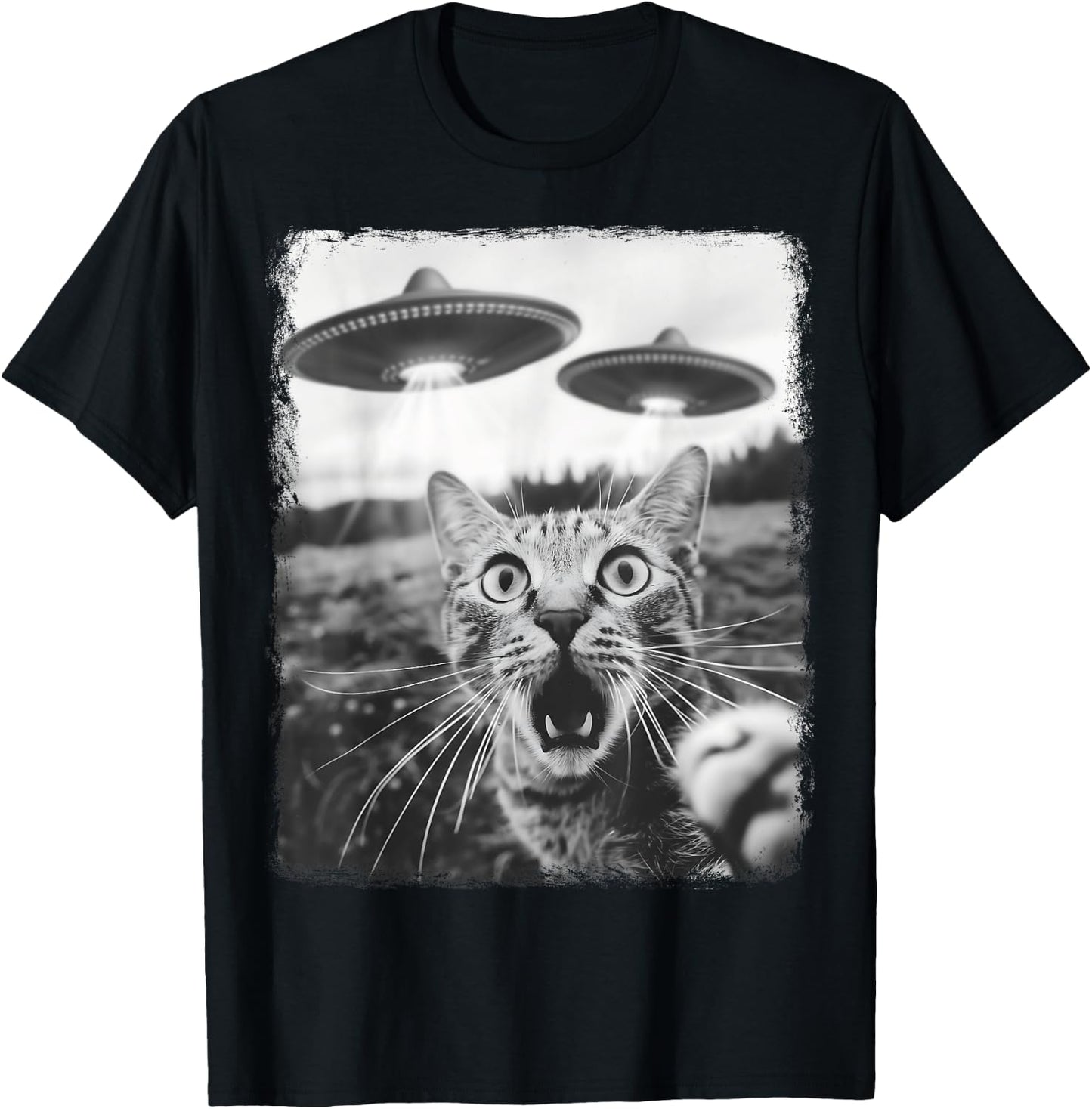 Alien Selfie Alien UFO Tabby Cat , Black, S T-Shirt - T-Shirt | Black