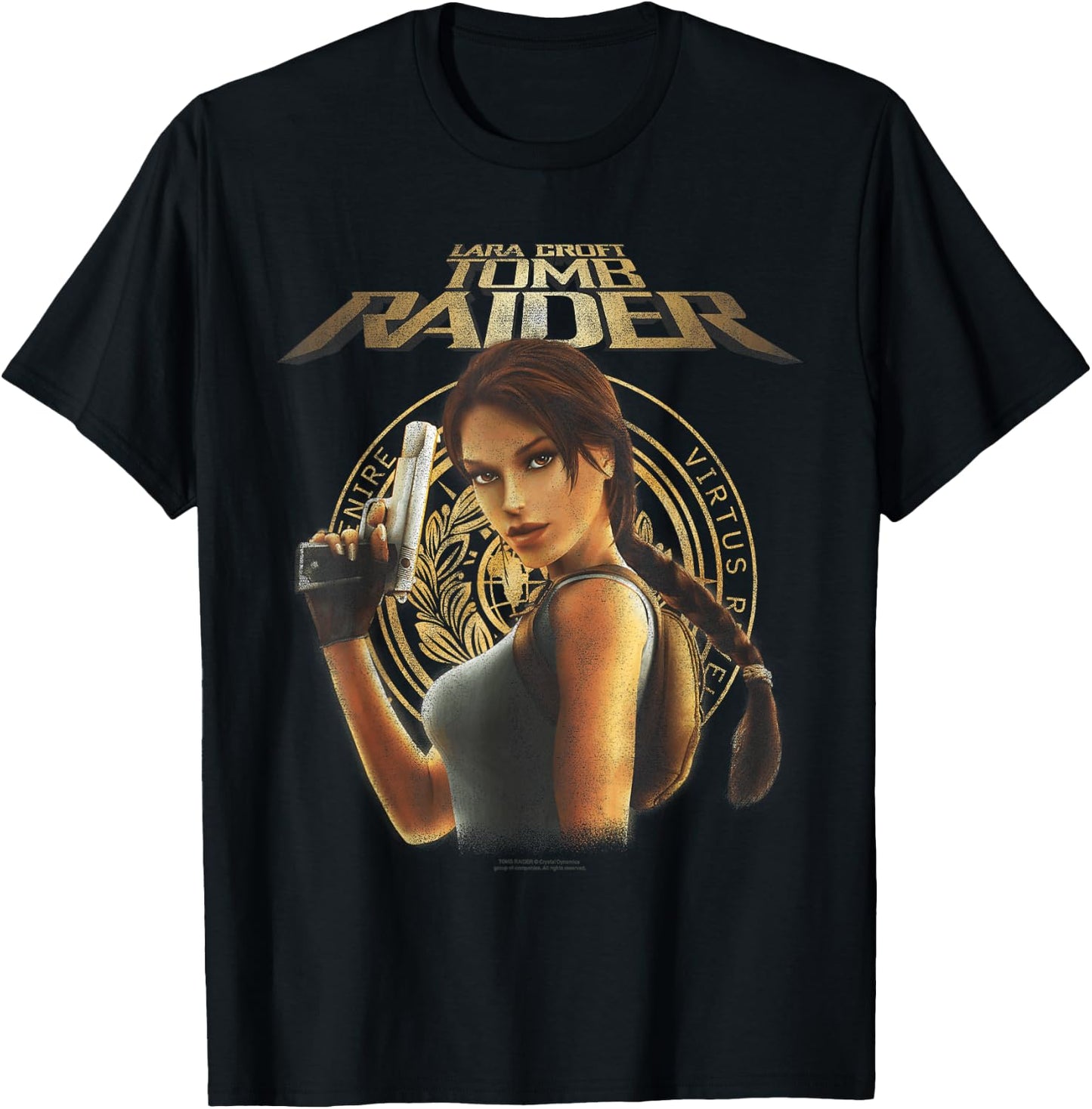 Lara Croft Portrait with Seal Retro Video Game T-Shirt - T-Shirt | Black
