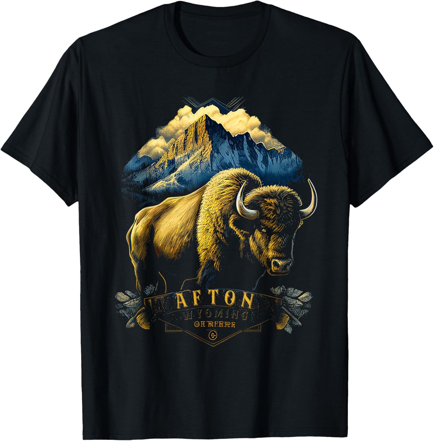Vintage Afton Wyoming Mountains Bison Western T-Shirt - T-Shirt | Black