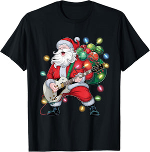 Rocker Santa Claus Playing Guitar Family Christmas Pajamas T-Shirt - T-Shirt | Black