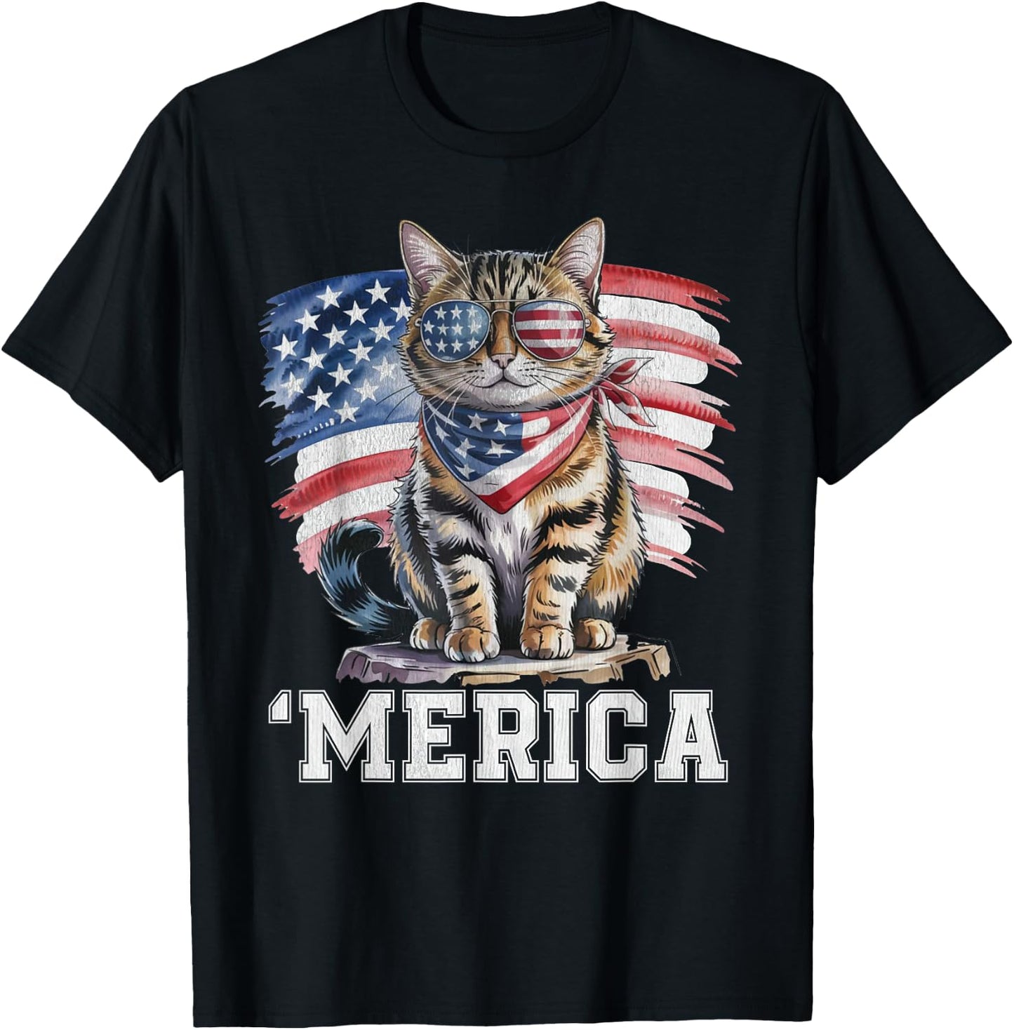 USA 'Merica Cat 4th of July Men Women Kids Funny Patriotic T-Shirt - T-Shirt | Black