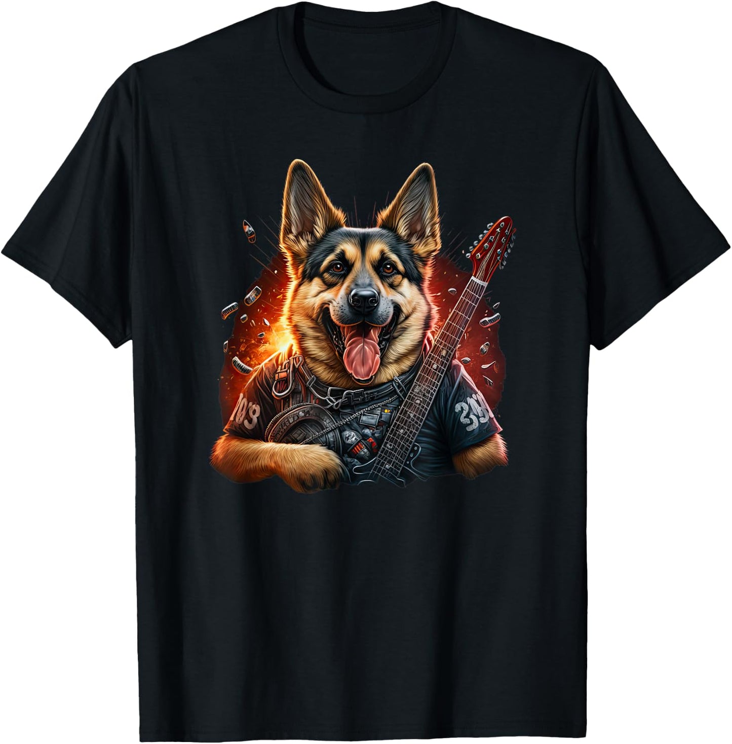 Funny German shepherd Dog Rock And Roll Guitar Music T-Shirt - T-Shirt | Black