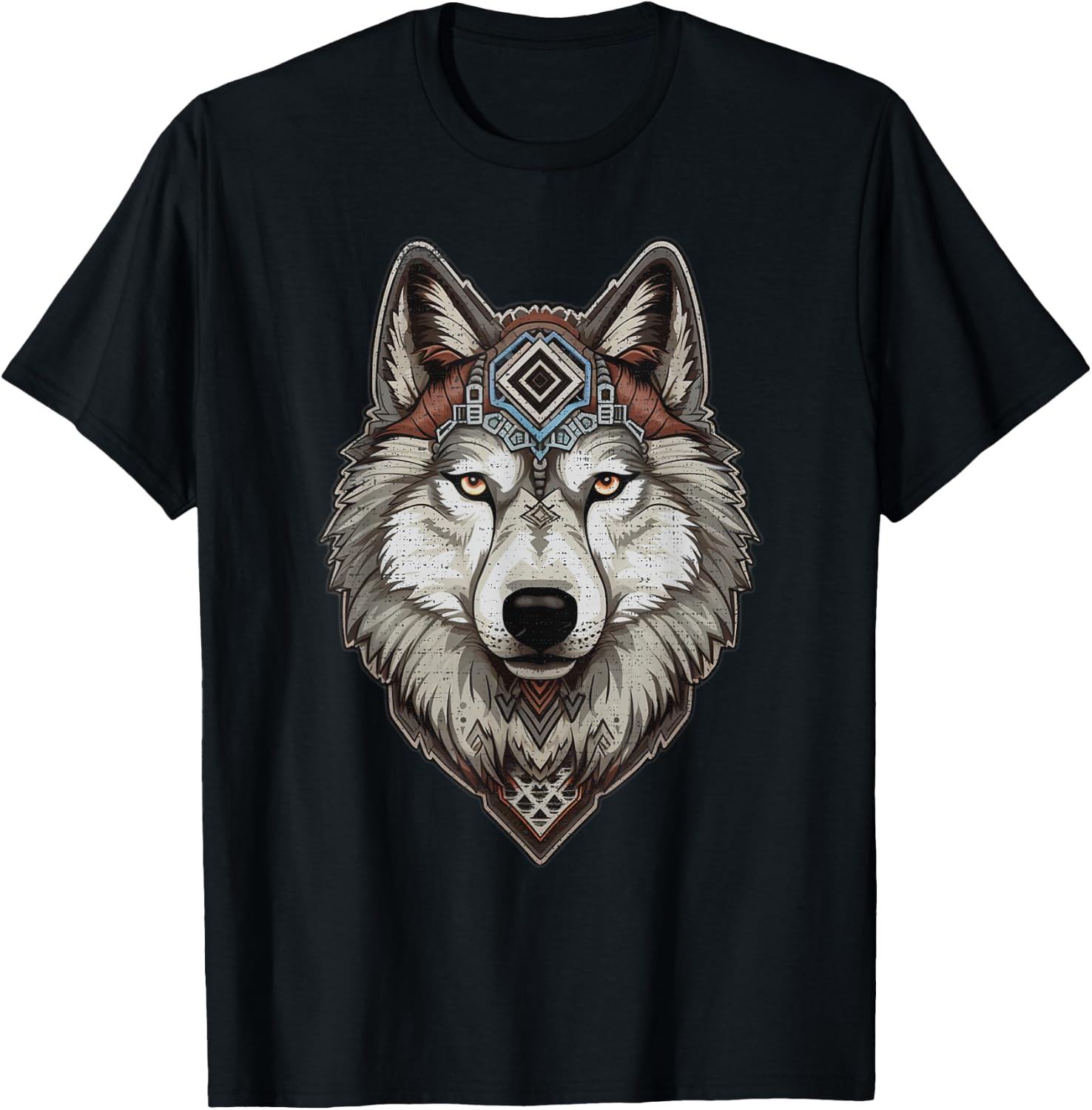 Husky Dog Tribal Abstract Art Native American Geometric Dogs T-Shirt - T-Shirt | Black