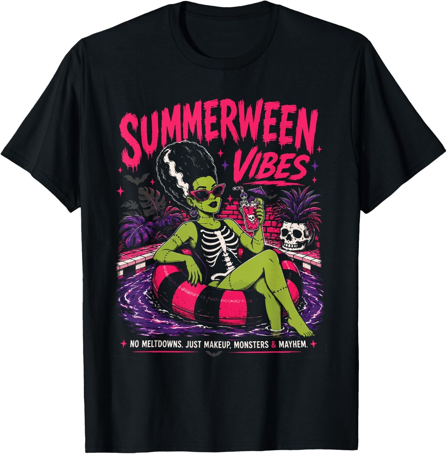 Summerween Vibes Funny Summer Vacation Spooky Summer Ghoul T-Shirt - T-Shirt | Black