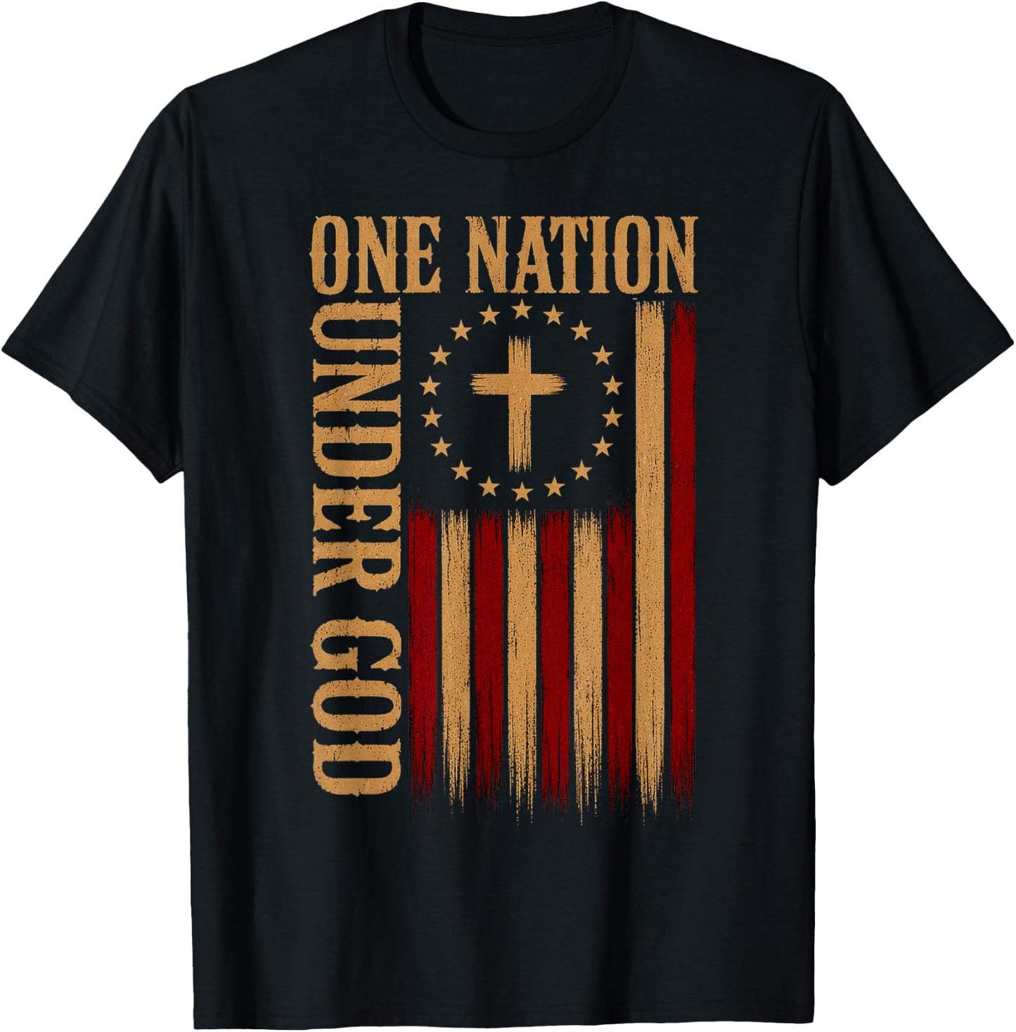 One Nation Under God Patriotic Christian American Flag T-Shirt - T-Shirt | Black