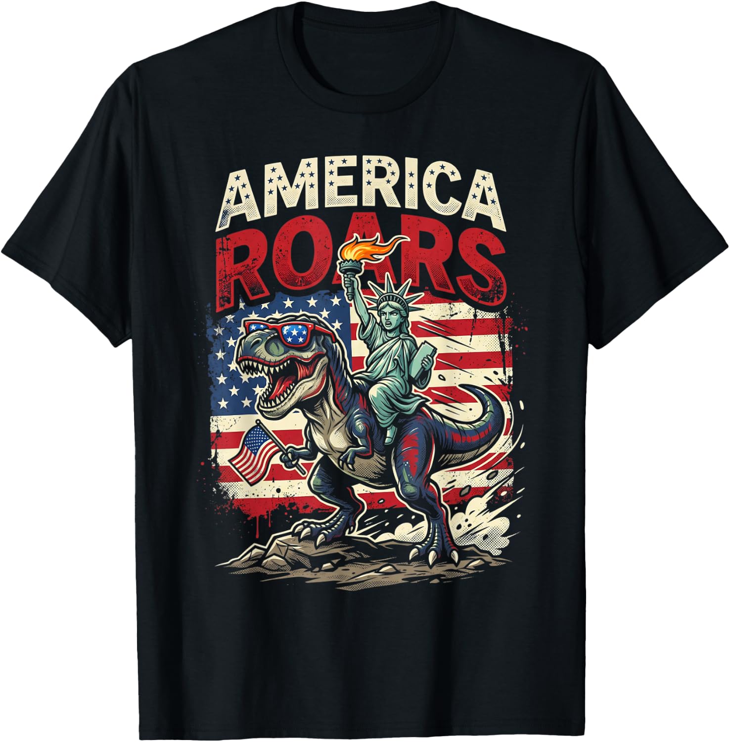 Statue of Liberty American Dinosaur Funny 4th of July Boys T-Shirt - T-Shirt | Black