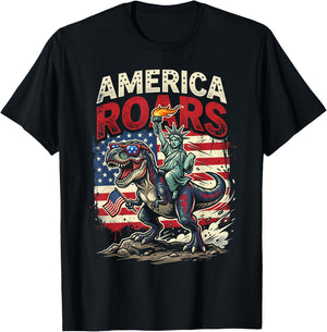 Statue of Liberty American Dinosaur Funny 4th of July Boys T-Shirt - T-Shirt | Black