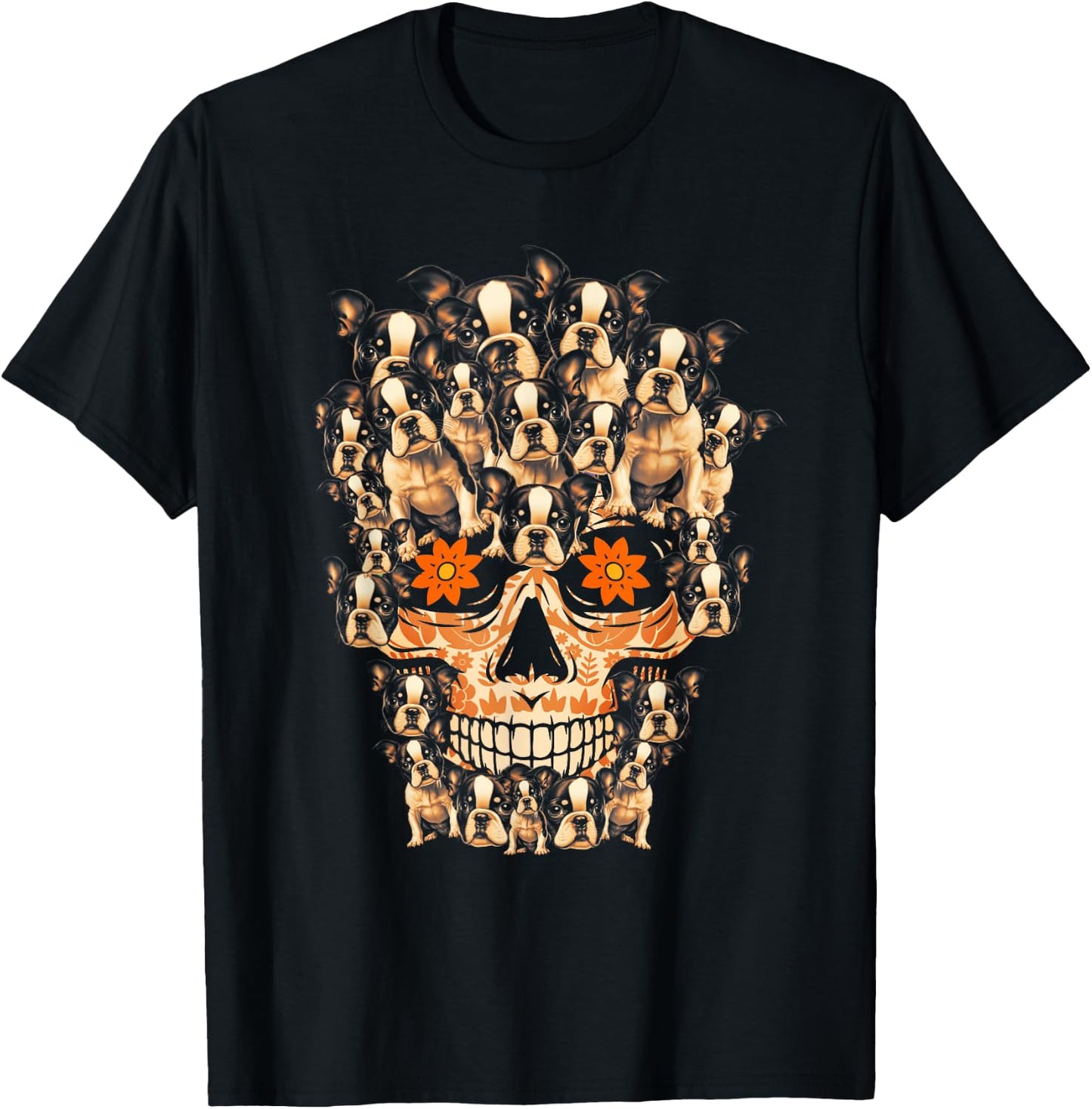 Funny Halloween Costume Skull Boston Terrier Dog Lover T-Shirt - T-Shirt | Black