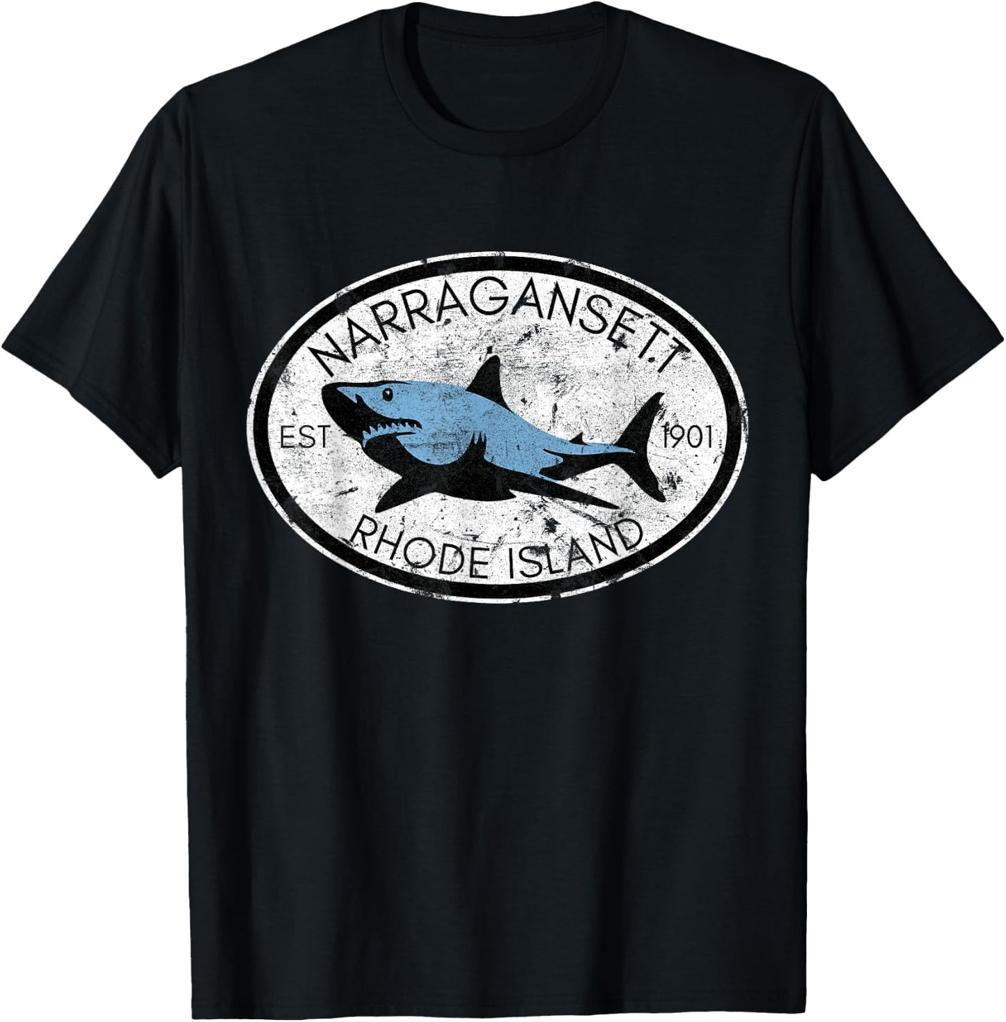 Narragansett Rhode Island Fishing Shark Fish Beach Vintage T-Shirt - T-Shirt | Black