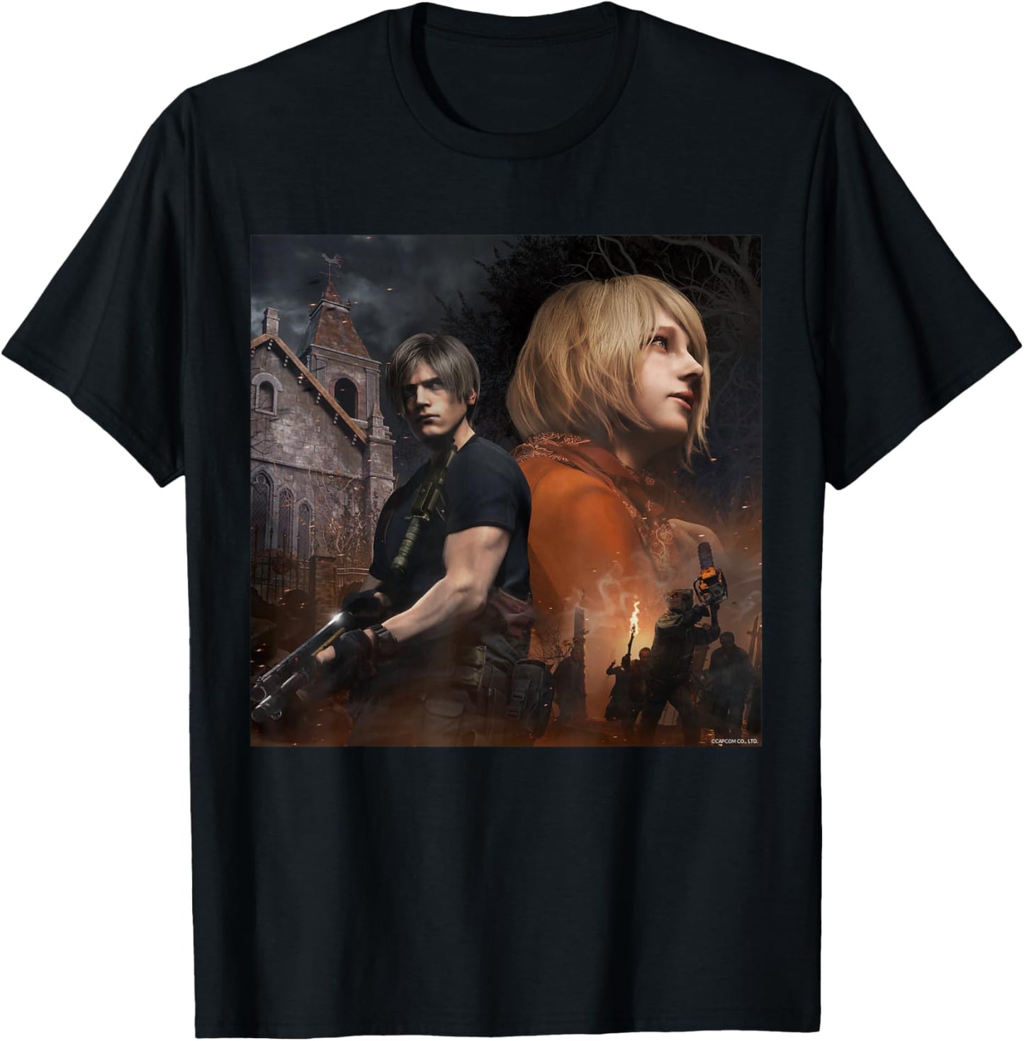 Capcom RESIDENT EVIL 4 Leon & Ashley , Herren, -Erwachsene, Kurzarm, Schwarz, S, Klassisch, mit kurzen Ärmeln T-Shirt - T-Shirt | Black