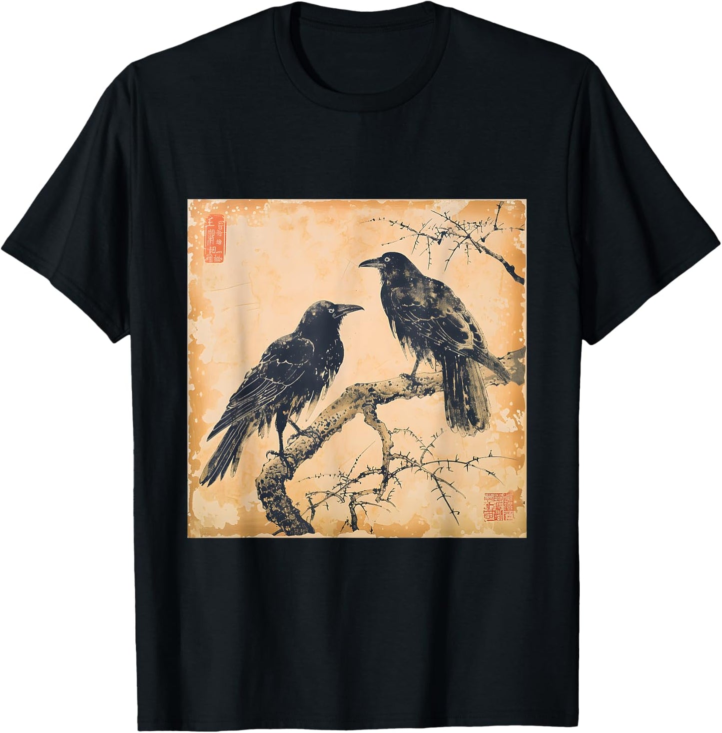 Japanese Vintage Crow Design Classic T-Shirt - T-Shirt | Black