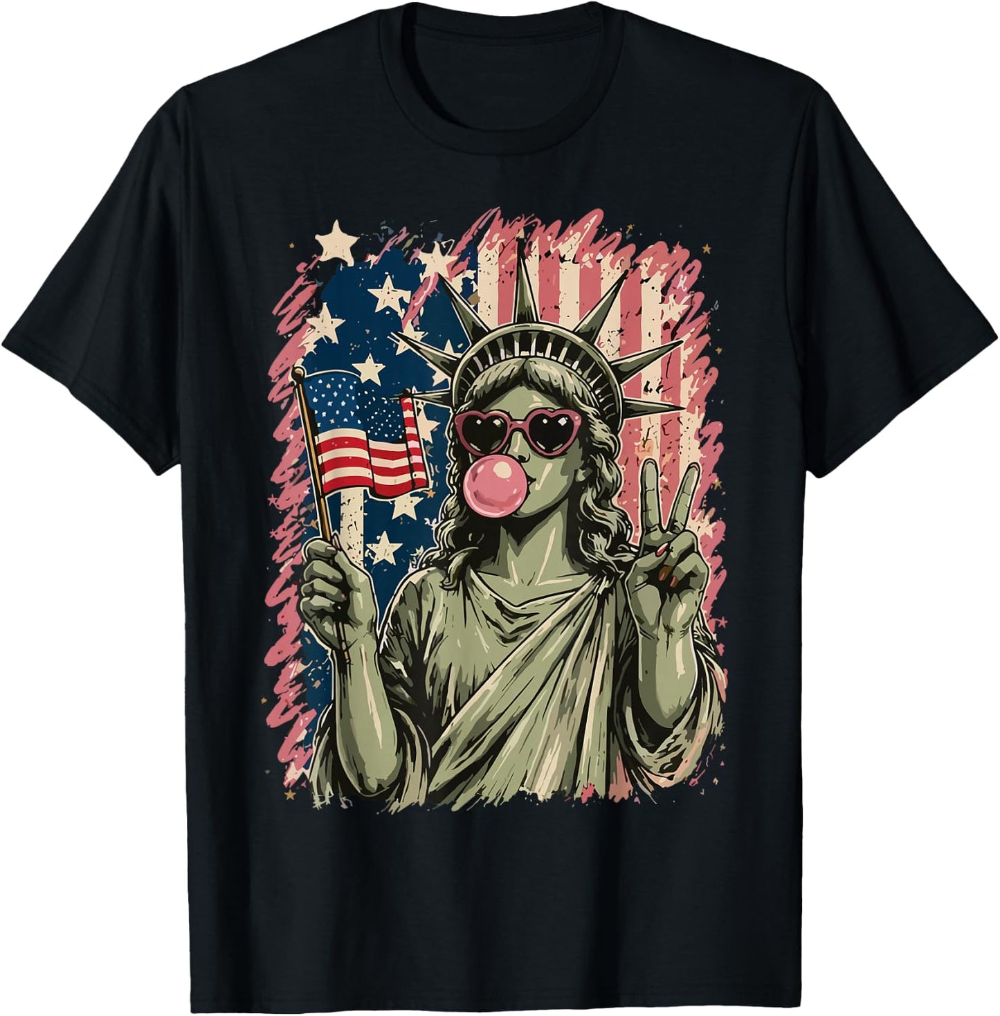 Statue of Liberty Blowing Bubble Gum Patriotic 4th of July T-Shirt - T-Shirt | Black