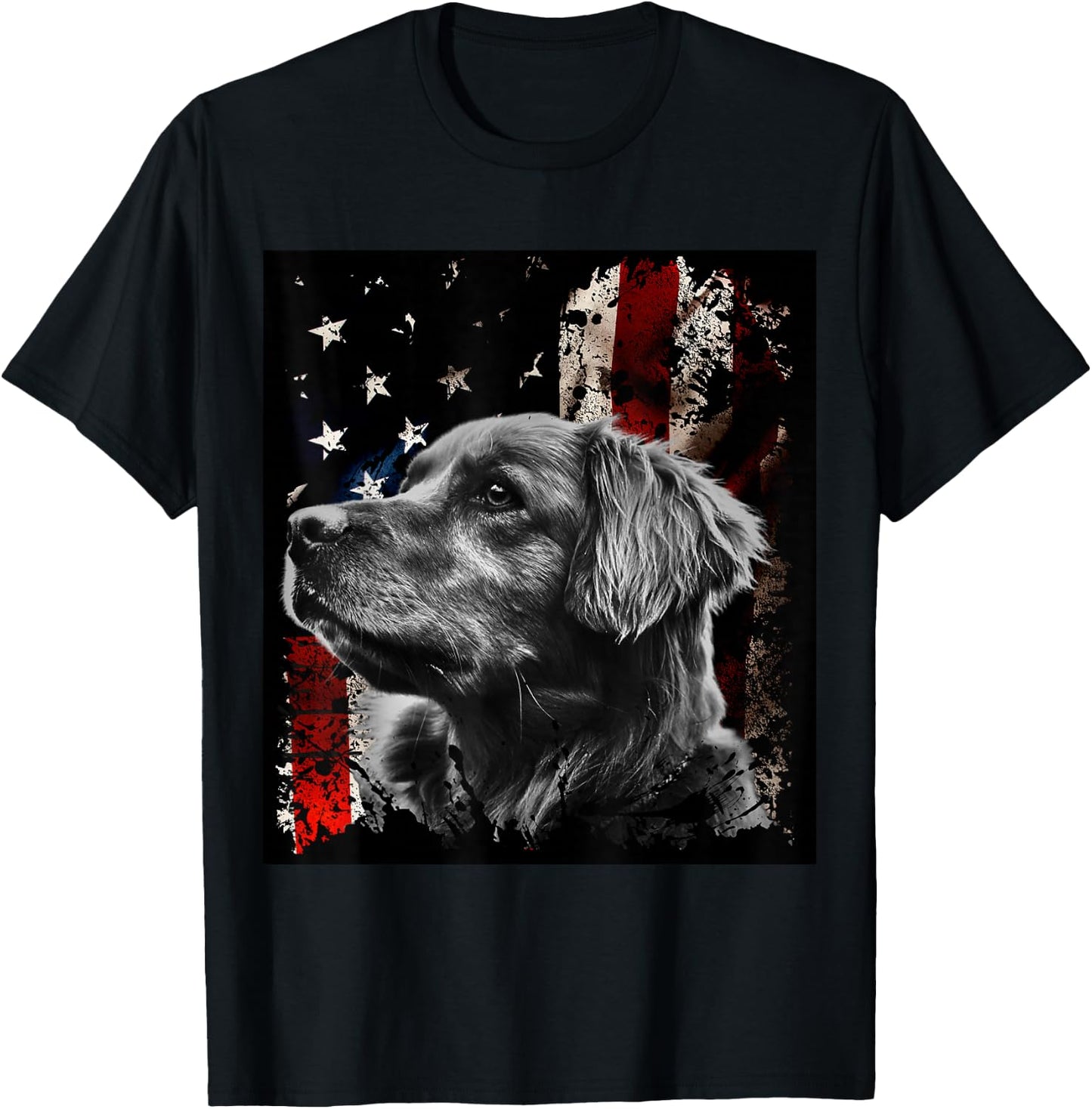 Patriotic Golden Retriever , Shirt, , , Gift T-Shirt - T-Shirt | Black