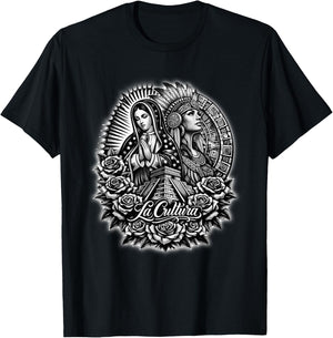 Virgen De Guadalupe Aztec Princess Mexico Azteca Mayan T-Shirt - T-Shirt | Black
