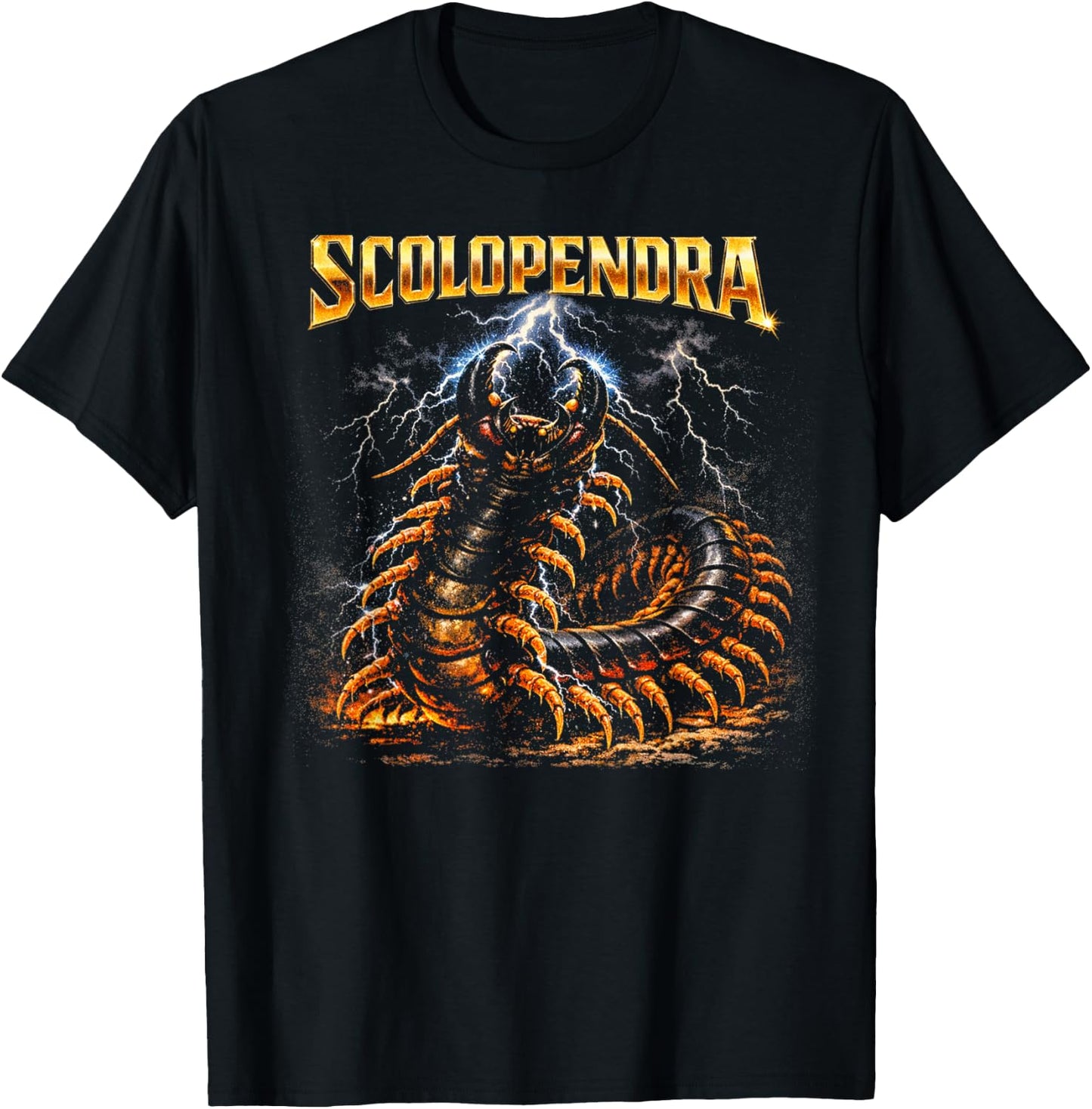 80s Heavy-Metal Giant Centipede Retro Insect Owner Bug Lover T-Shirt - T-Shirt | Black
