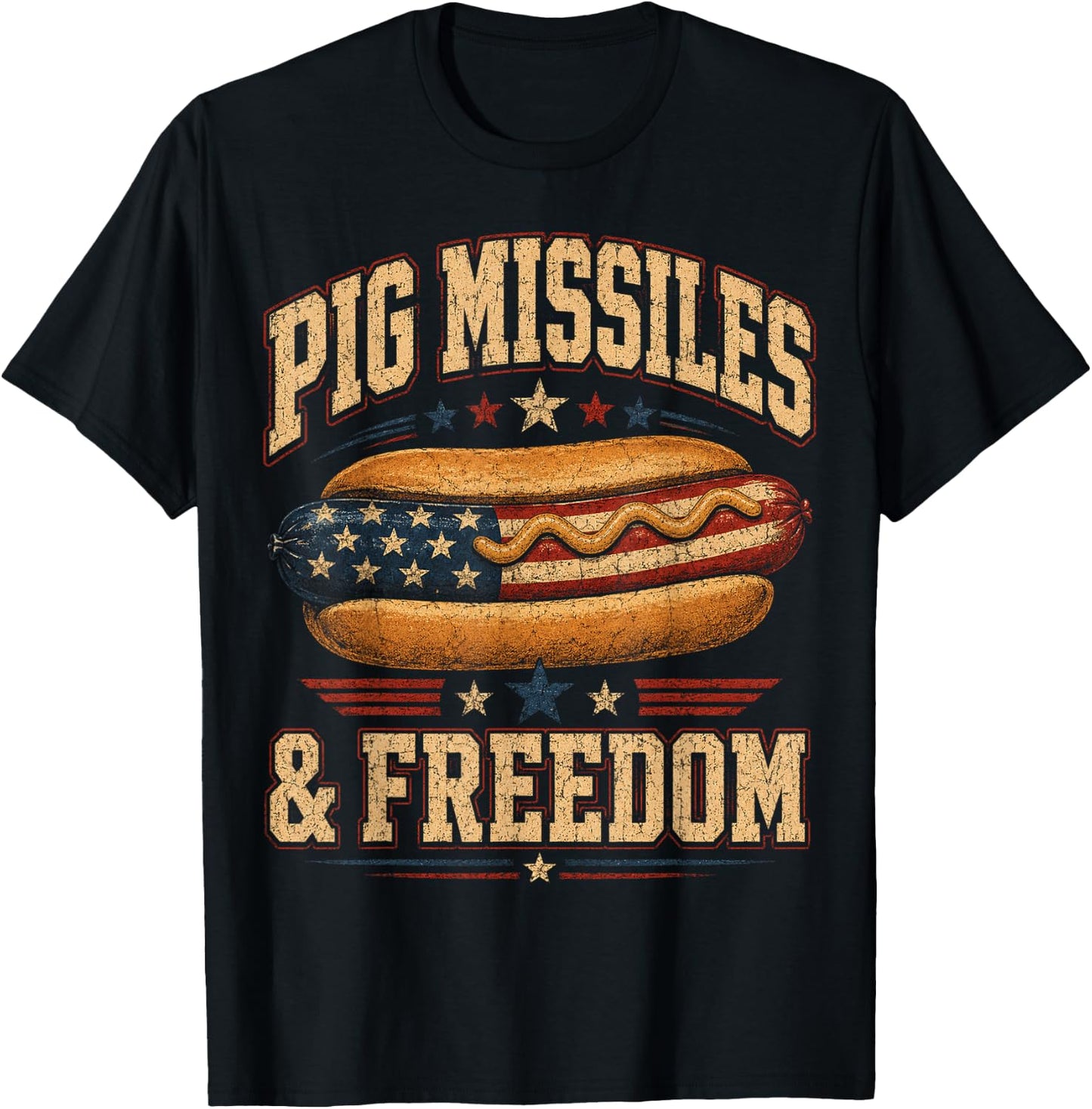 Funny Hotdog Pig Missiles Freedom 4th of July BBQ Patriotic T-Shirt - T-Shirt | Black