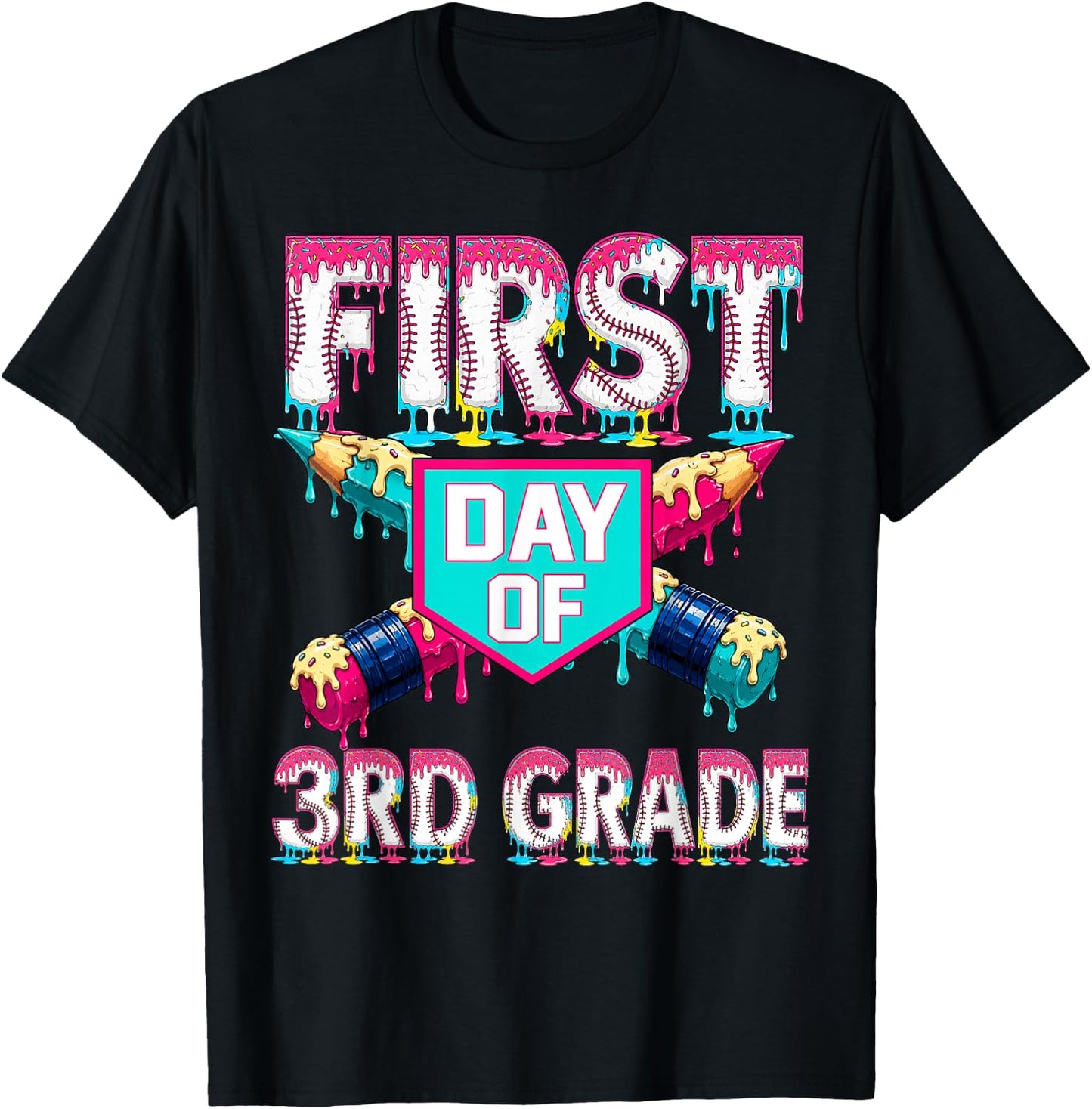 First Day School 3rd Grade Third Drip Baseball Teacher Boy T-Shirt - T-Shirt | Black