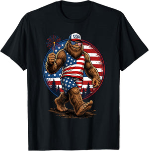 Funny Bigfoot Fireworks 4th of July Patriotic Men Boys T-Shirt - T-Shirt | Black