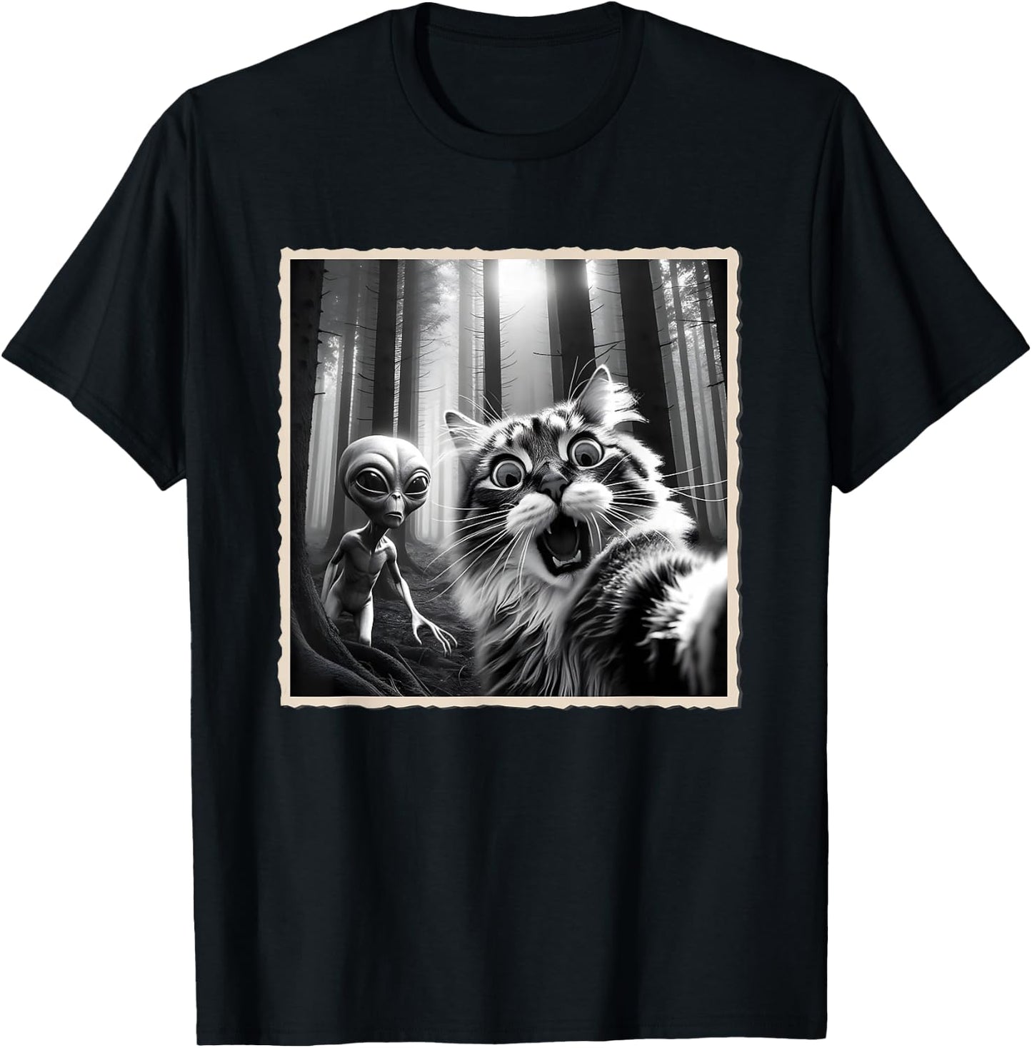Cat Selfie with Alien, Alien UFO & Funny Cat T-Shirt - T-Shirt | Black