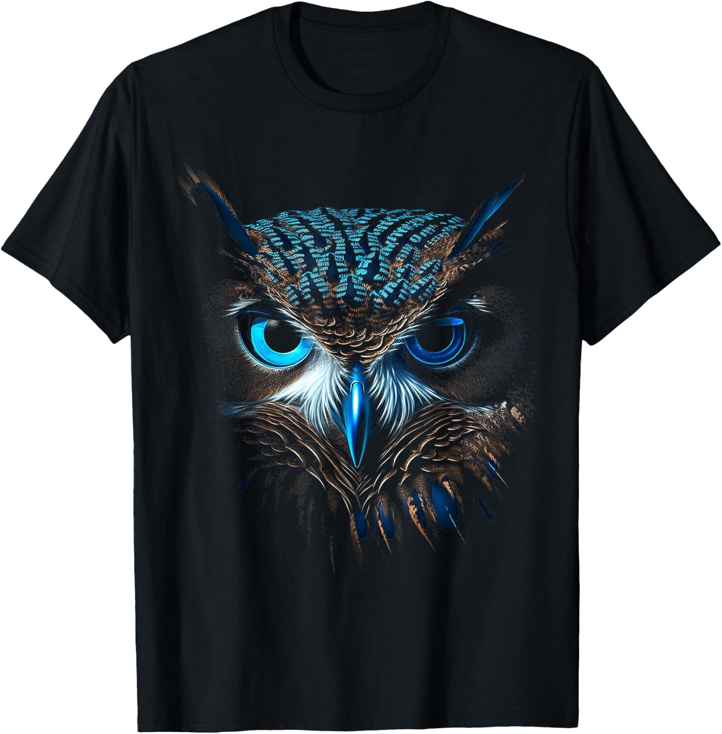 @n!mal Eule blaue Augen Tier Grafik Illustration Eule , , Kurzarm, Klein, Blue T-Shirt - T-Shirt | Black