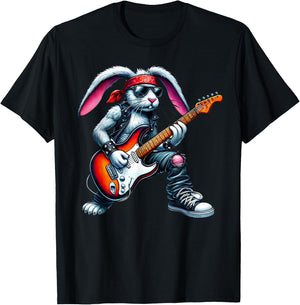 Cute Punk Rabbit Rock 'n Roll Gothic Guitar Kids Rock Star , black T-Shirt - T-Shirt | Black