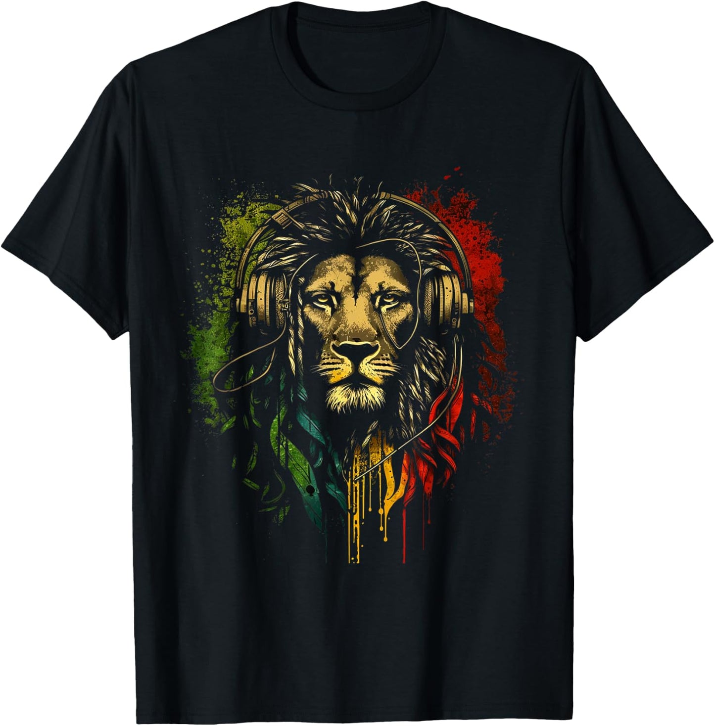 Rasta Reggae Lion Of Judah Rastafarian Pride Reggae Music T-Shirt - T-Shirt | Black