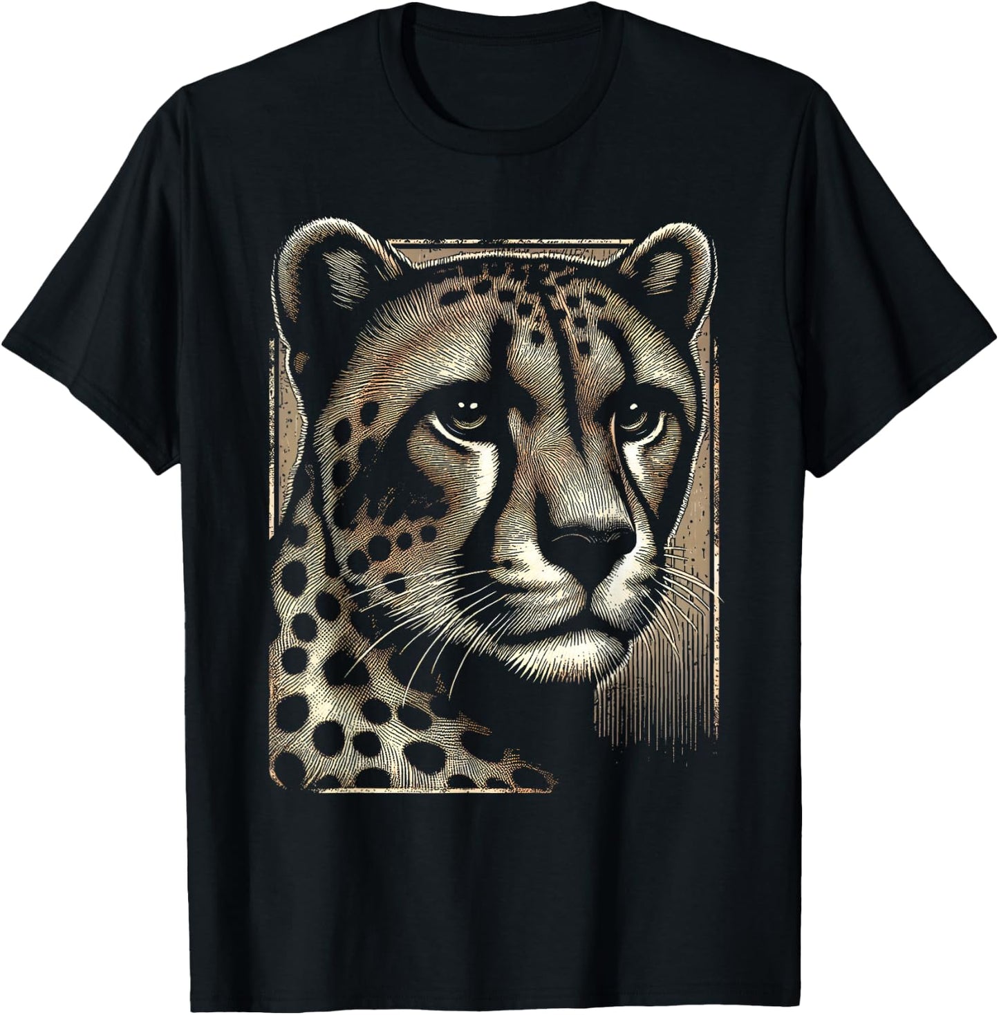 Cheetah Face Print T-Shirt - T-Shirt | Black