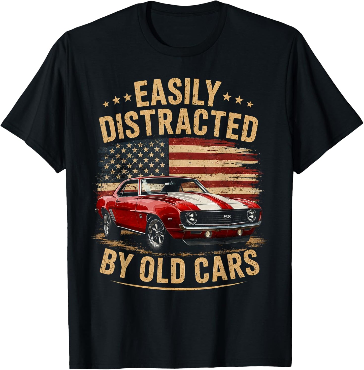 Easily Distracted by Old Cars Classic Car Guy Funny Vintage T-Shirt - T-Shirt | Black