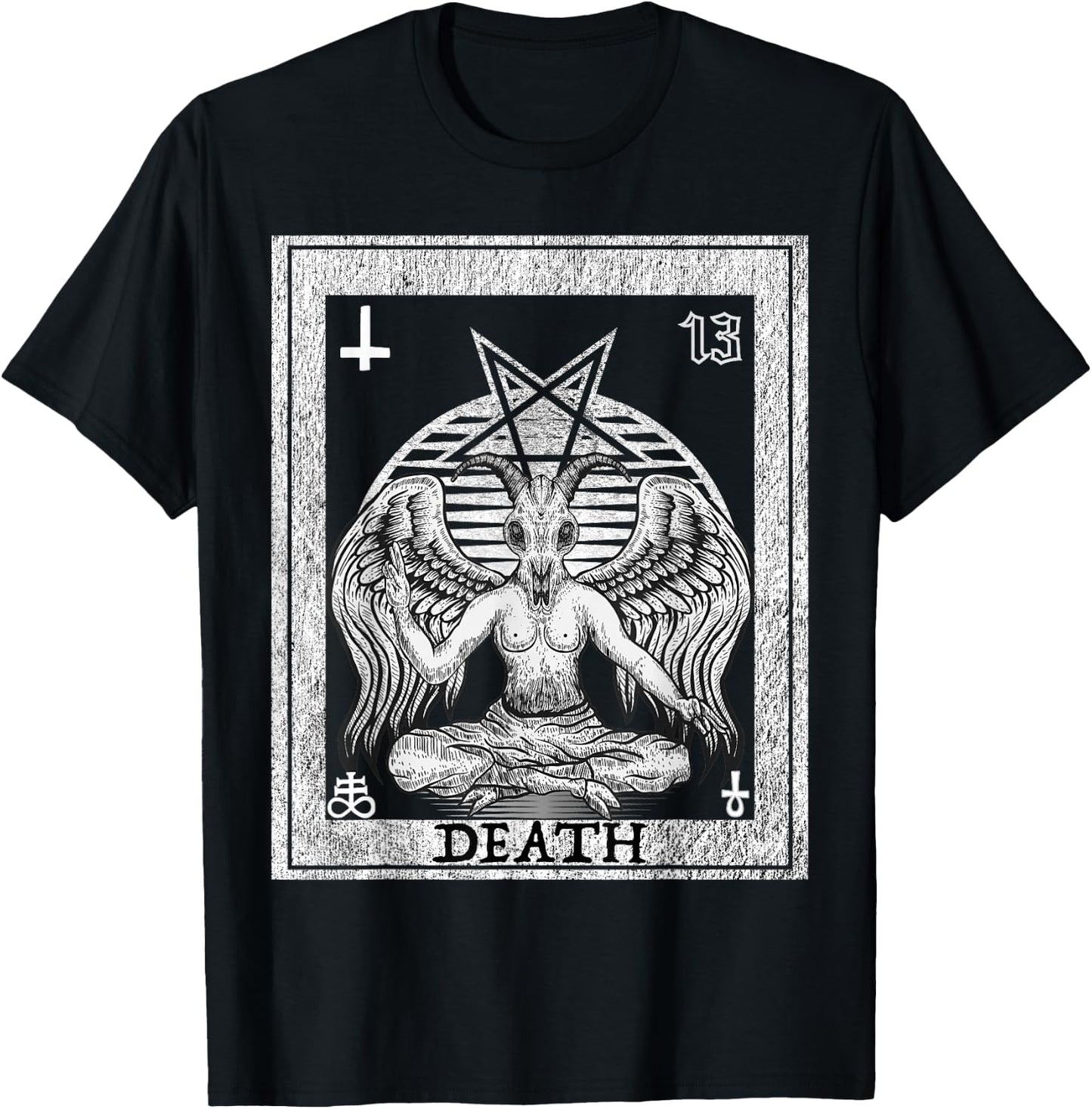 Death Occult Satan Goat Head Tarot Card Unholy Horror T-Shirt - T-Shirt | Black