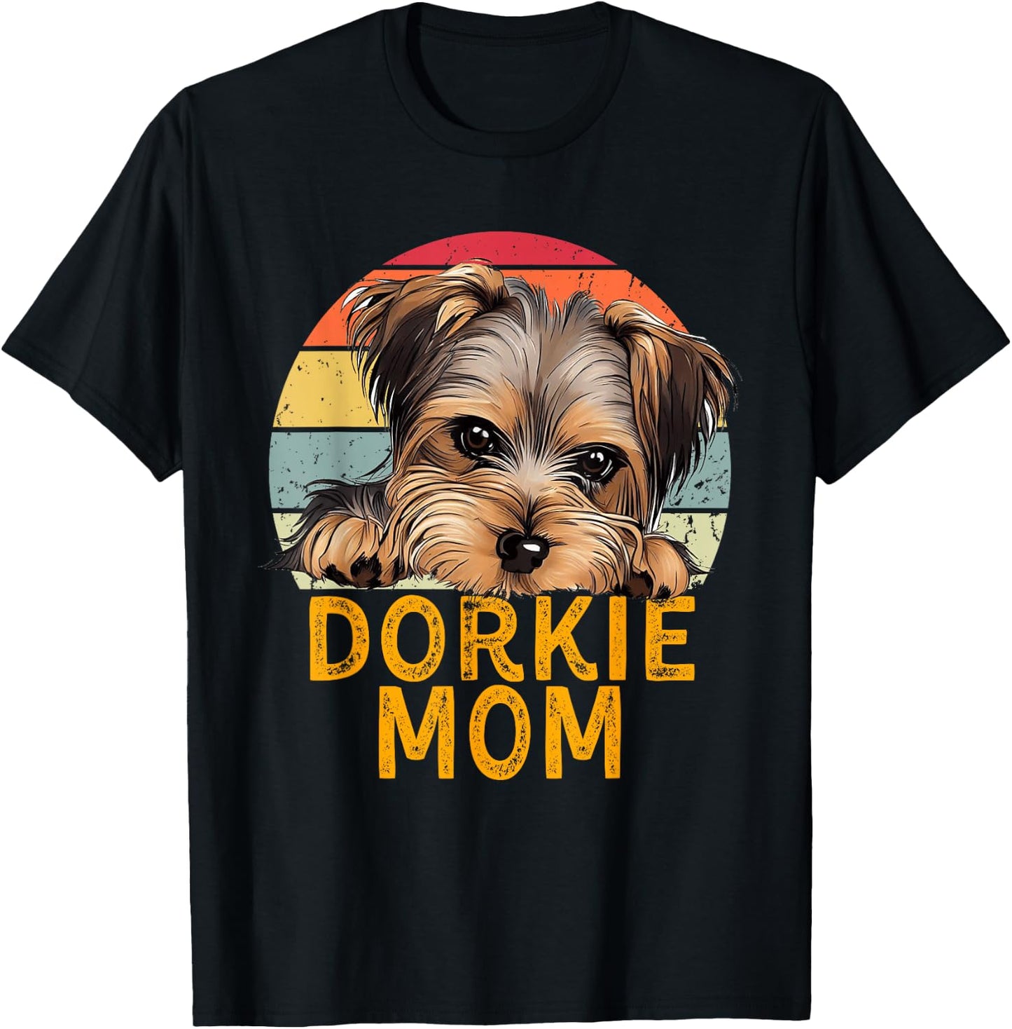 Dorkie Mom Retro Vintage Sunset Puppy Pet Dog Lover T-Shirt - T-Shirt | Black