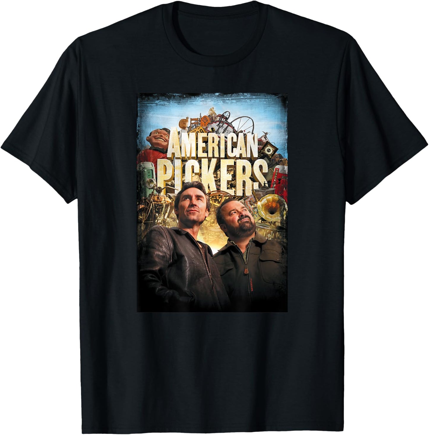 HISTORY American Pickers Distressed Adult Black Modern Letter Print Short Sleeve T-Shirt - T-Shirt | Black